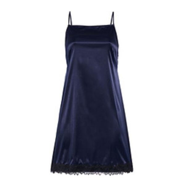Myla Aster lace trimmed stretch satin chemise navy size M - Picture 1 of 5